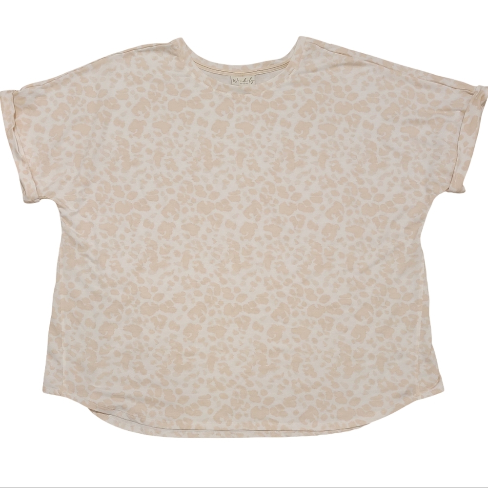 Wonderly Size 3X SUPER SOFT Cream & Tan Animal Print Short Sleeve Tee